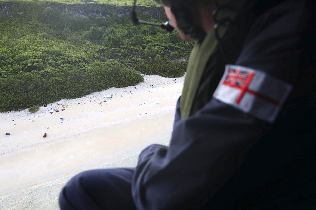 Commander Conor O'Neill inspects the beaches of Henderson Island for plastic waste