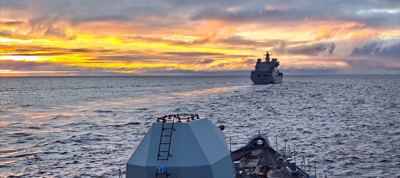 HMS Iron Duke follows tanker and flagship HNoMS Maud