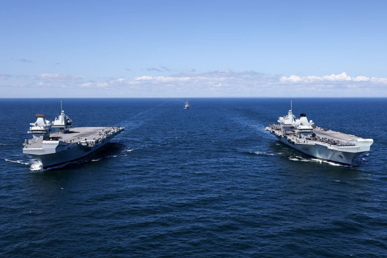 Sisters together - HMS Prince of Wales (left) and Queen Elizabeth at sea for the first time Sisters together - HMS Prince of Wales (left) and Queen Elizabeth at sea for the first time