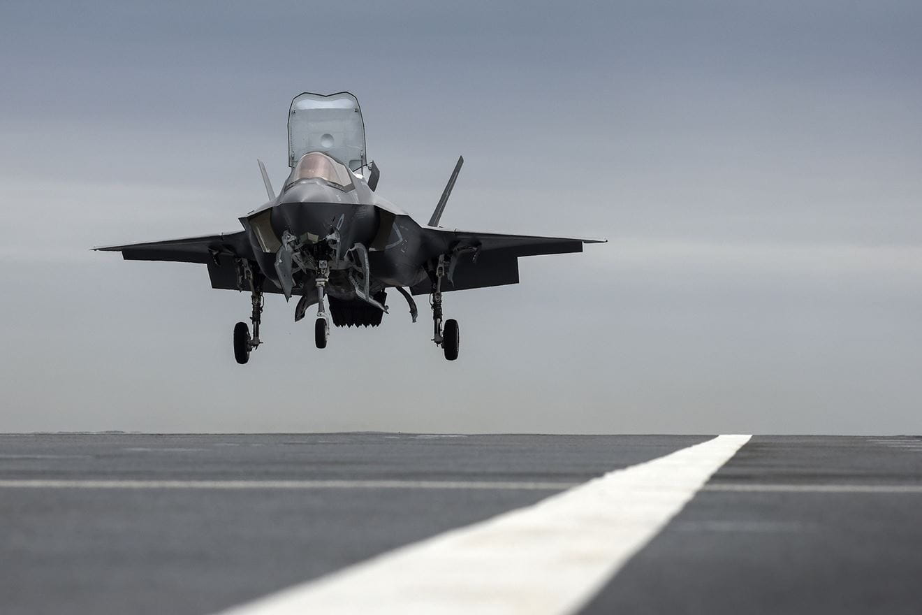 The F-35 prepares to touch down on the deck of HMS Prince of Wales for the first time The F-35 prepares to touch down on the deck of HMS Prince of Wales for the first time