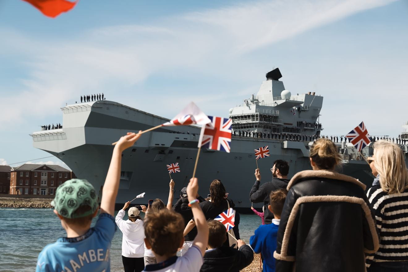 HMS Prince of Wales departs Portsmouth