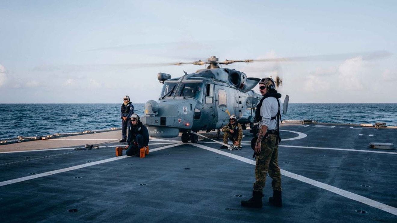 A Royal Navy Wildcat debuts on the deck of HMNZS Te Kaha
