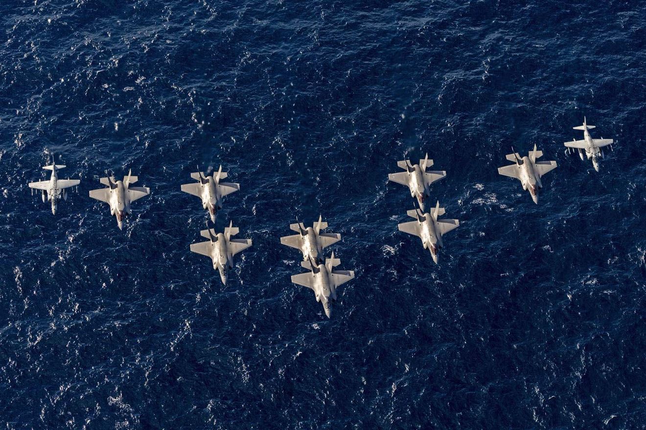 /A flypast by British and Italian F-35s plus a pair of Italian AV8-B Harriers