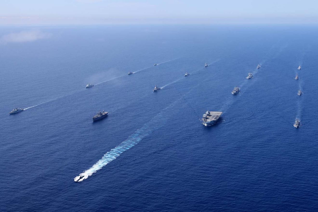 The UK's Carrier Strike Group met up with NATO's Standing Maritime Group One and Two off the coast of Portugal. Picture: LPhot Unaisi Luke