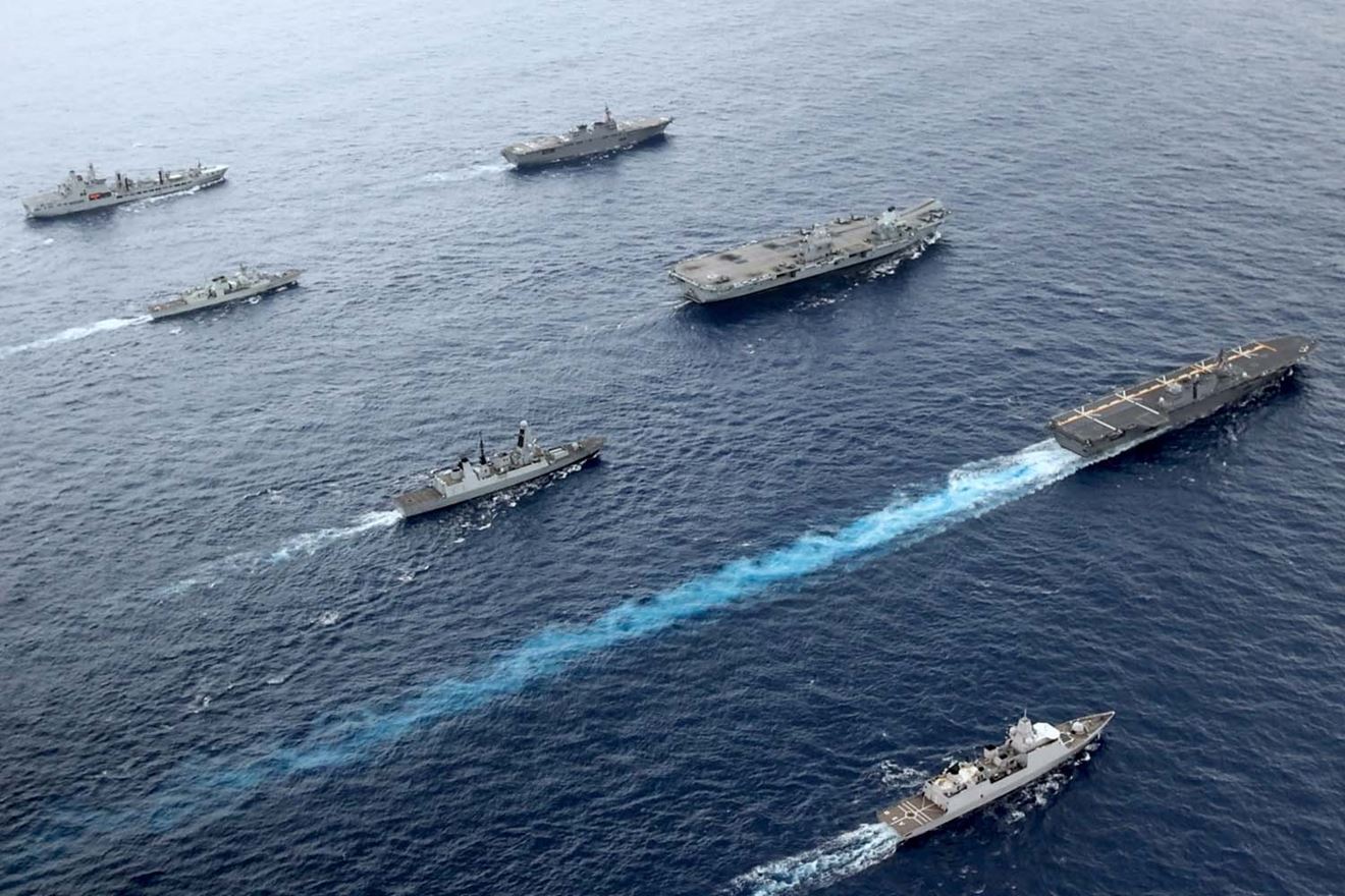 The UK Carrier Strike Group met up with the Japanese Self-Defense Force as part of Exercise Pacific Crown. Picture: POPhot Jay Allen