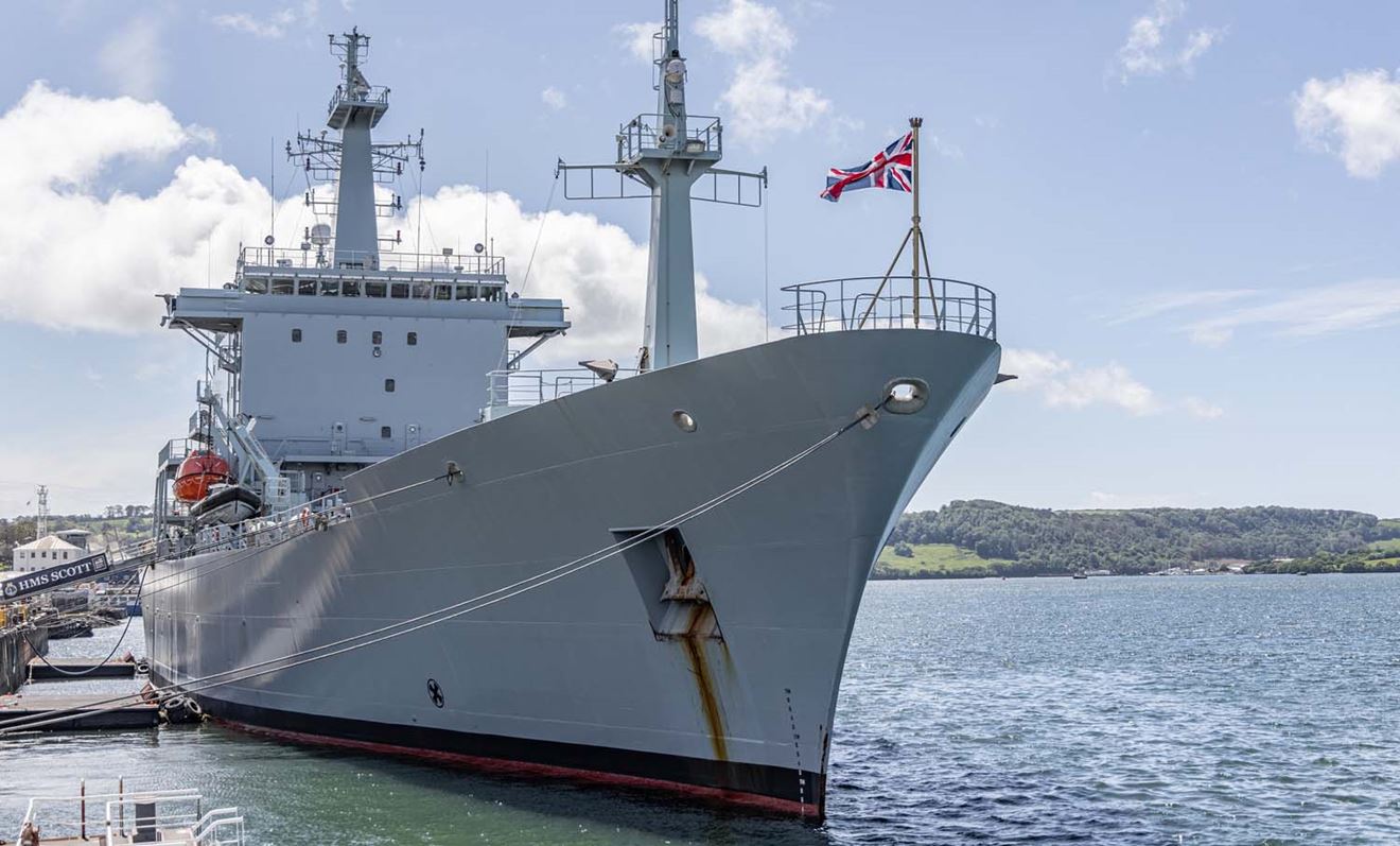 HMS Scott sails for her latest deployment. Picture: LPhot Kyle Heller