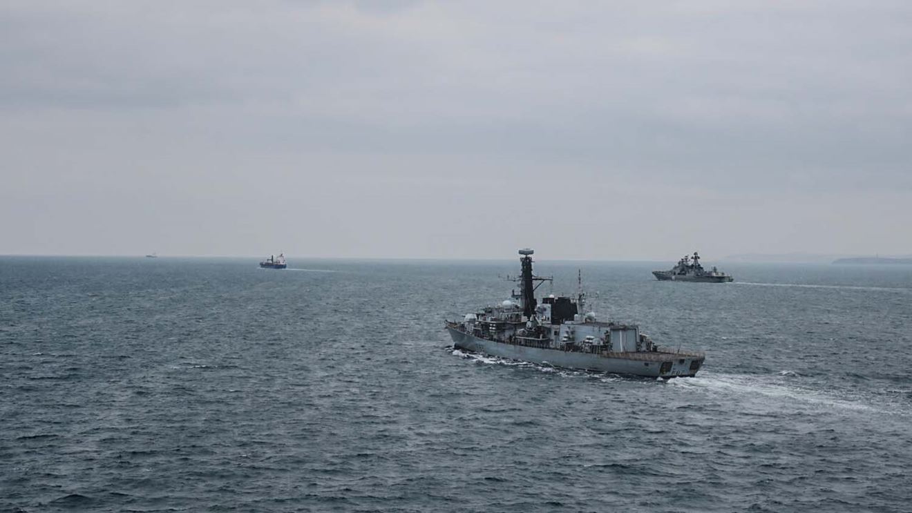 HMS Somerset tacks the task group