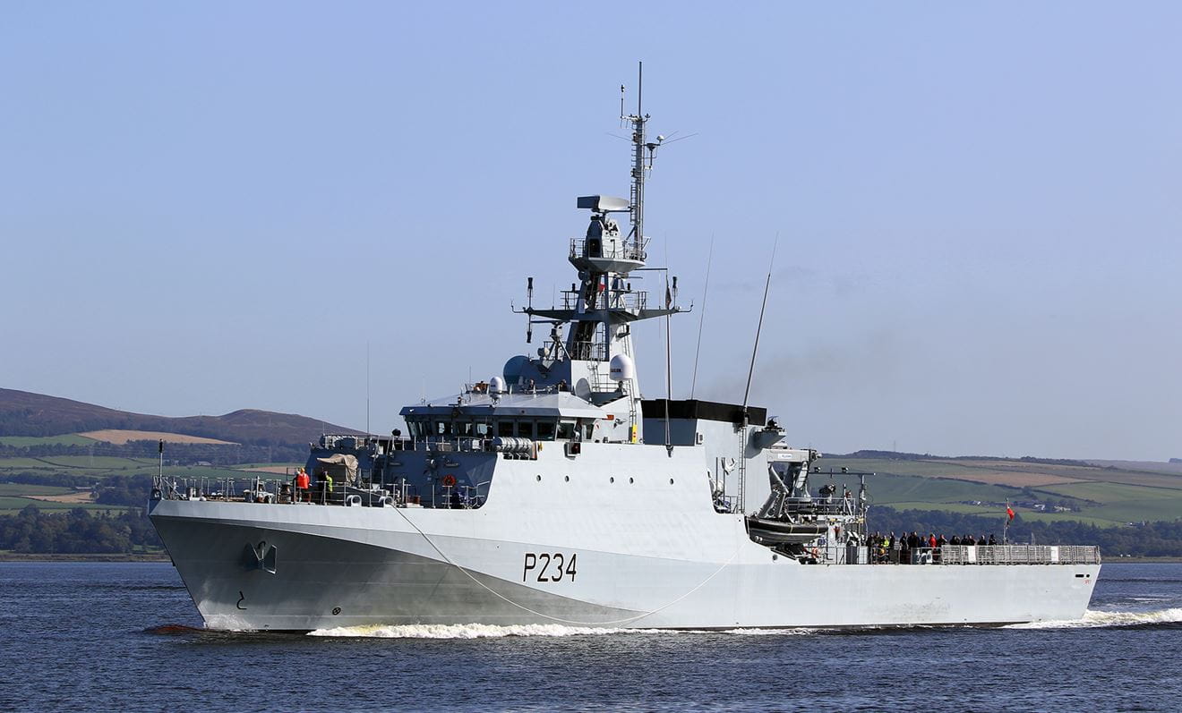 HMS Spey on sea trials in the Firth of Clyde. Image: Iain Cameron/@ScotlandDX HMS Spey on sea trials in the Firth of Clyde. Image: Iain Cameron/@ScotlandDX