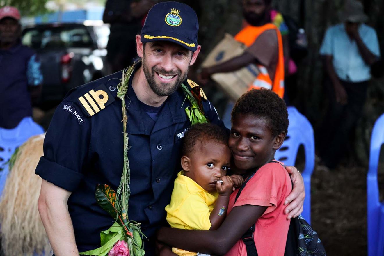 Royal Navy warship delivers aid to Pacific islands hit by double cyclones