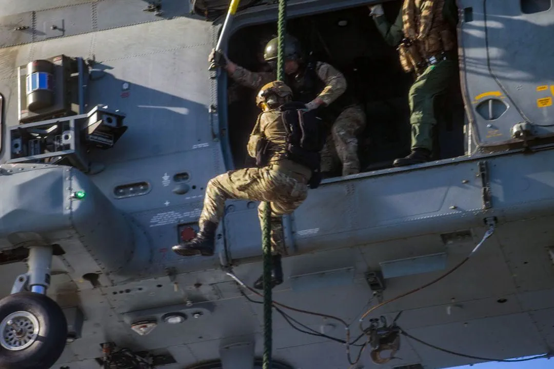 Fast rope training on HMS St Albans | Royal Navy