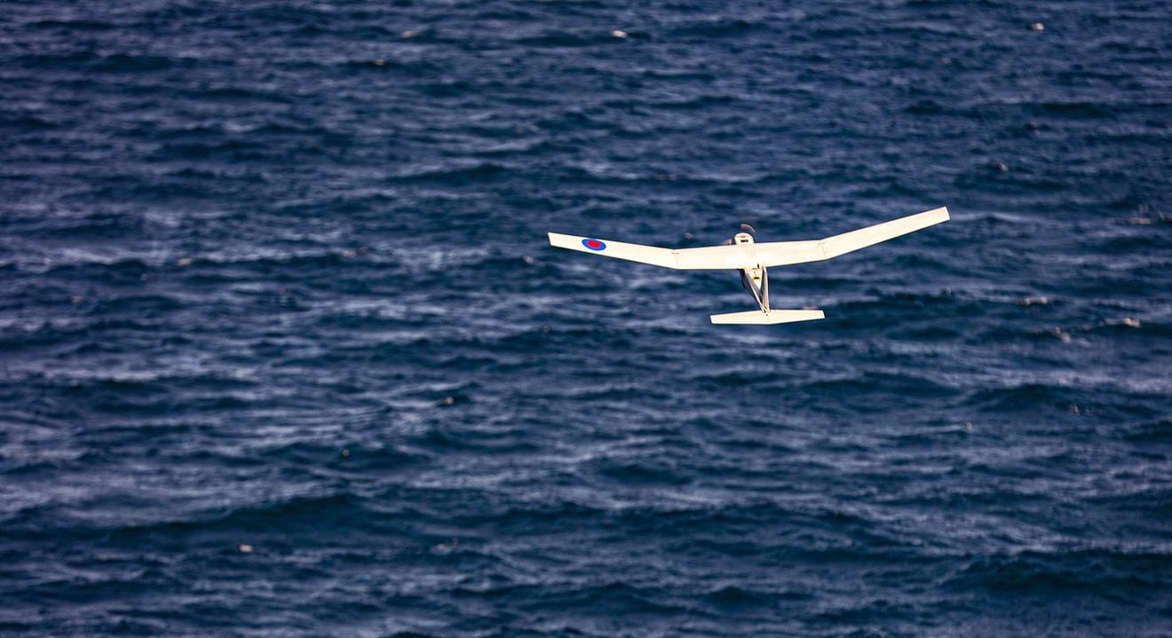A Puma drone flies low over the Channel A Puma drone flies low over the Channel