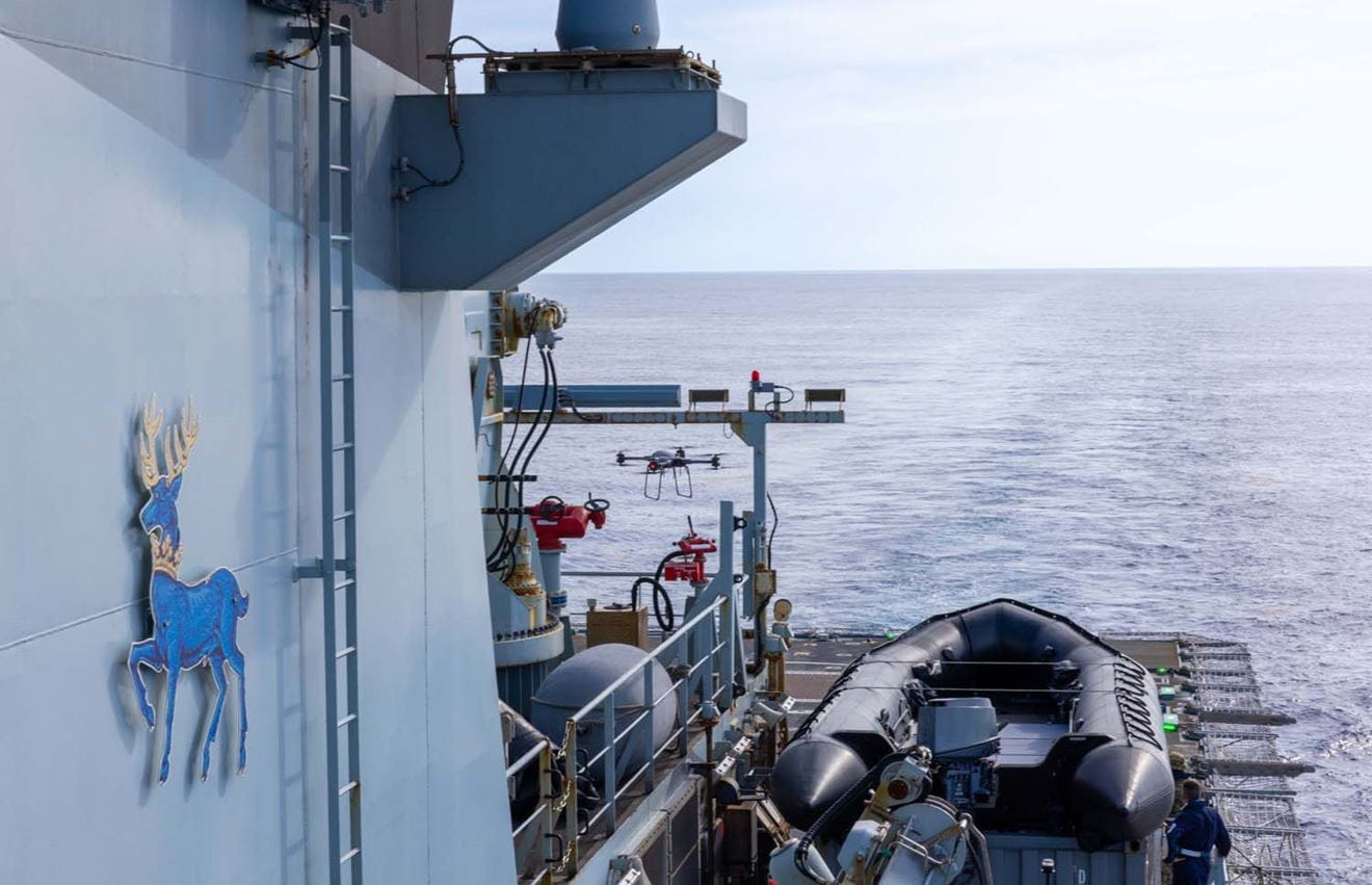 The drone launches from HMS Trent