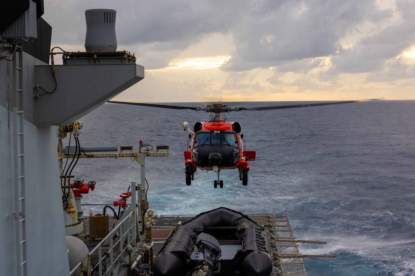 HMS Trent operates with a USCG helicopter