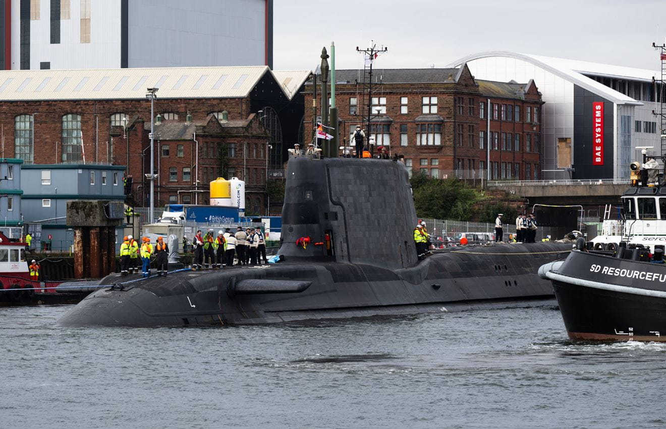HMS Agamemnon emerges from the BAE Systems yard at Barrow for the first time