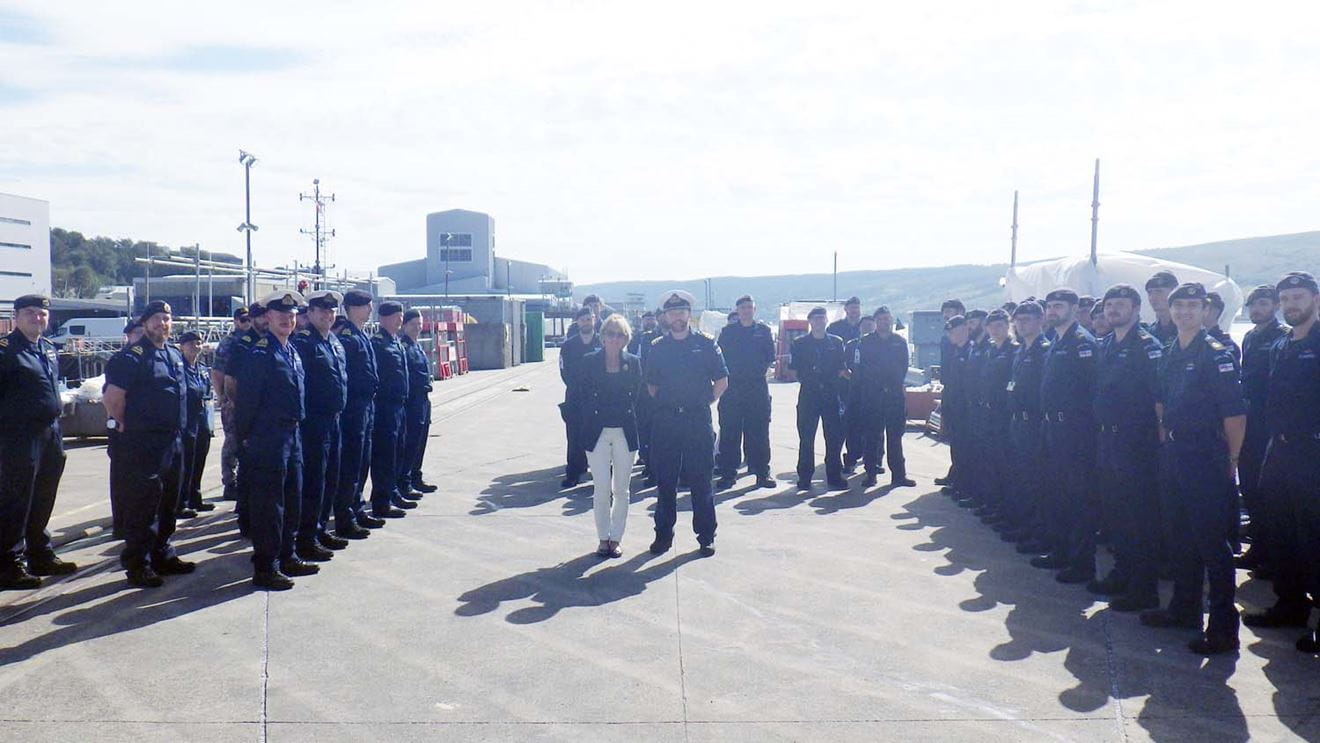 Artful grateful as submarine’s sponsor drops in to recognise crew