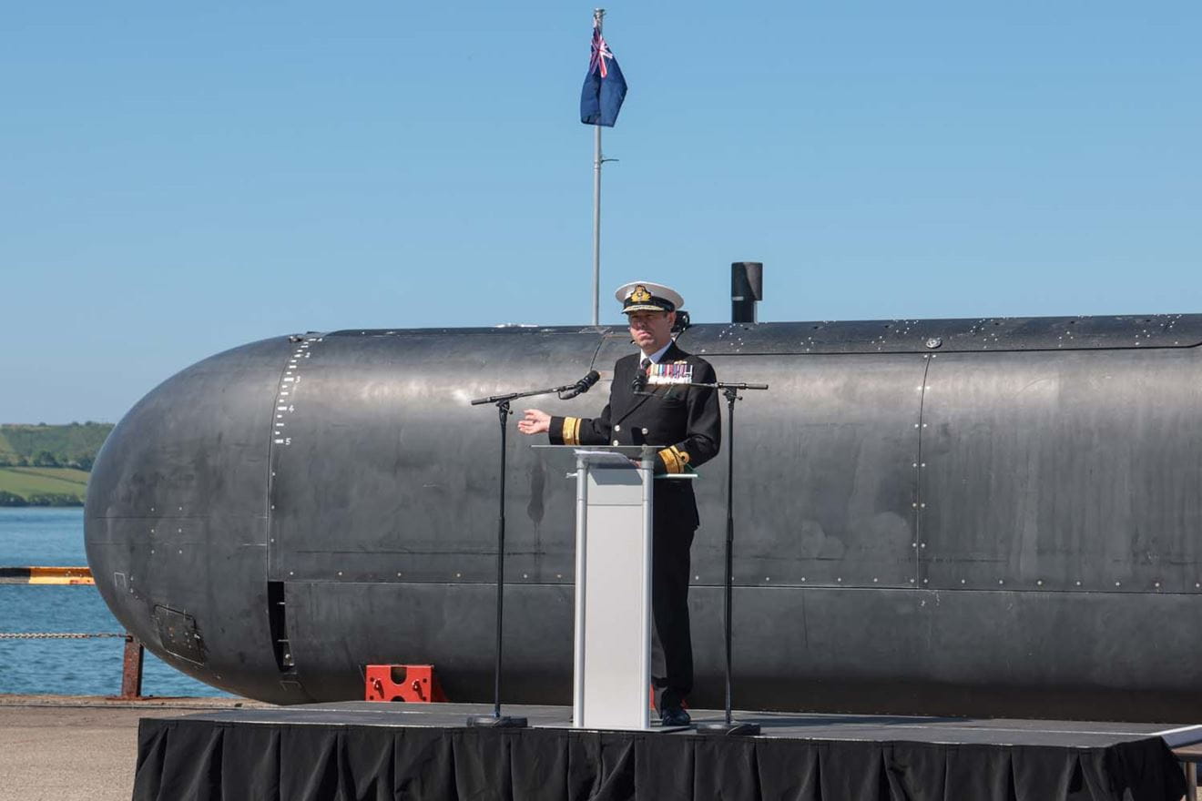 XLUUV as been unveiled during a naming ceremony at HMNB Devonport. The uncrewed vessel will be called XV Excalibur. Picture: LPhot Unaisi Luke