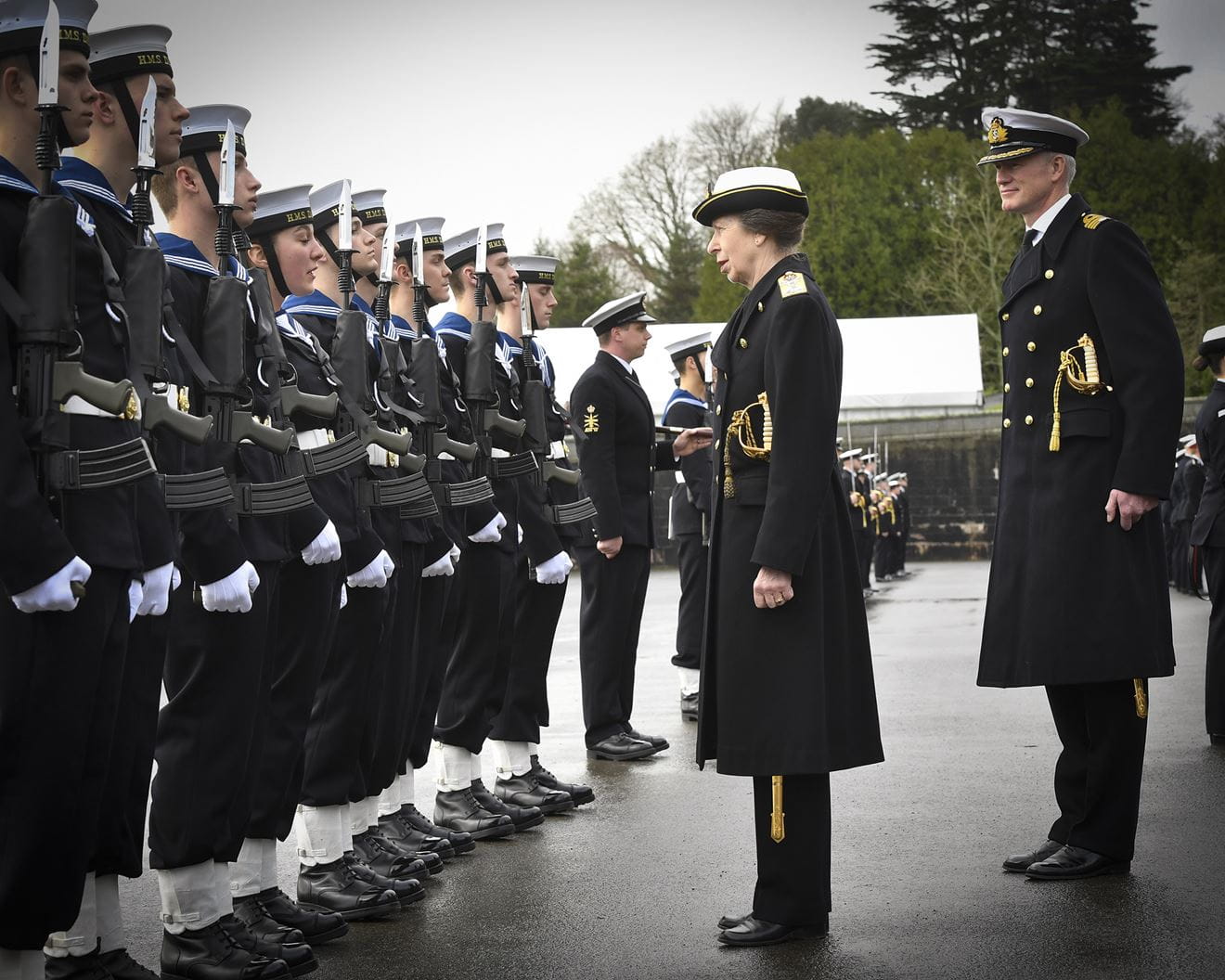 Princess Anne inspects the Guard of Honour of ratings from HMS Raleigh's Whittall Division Princess Anne inspects the Guard of Honour of ratings from HMS Raleigh's Whittall Division
