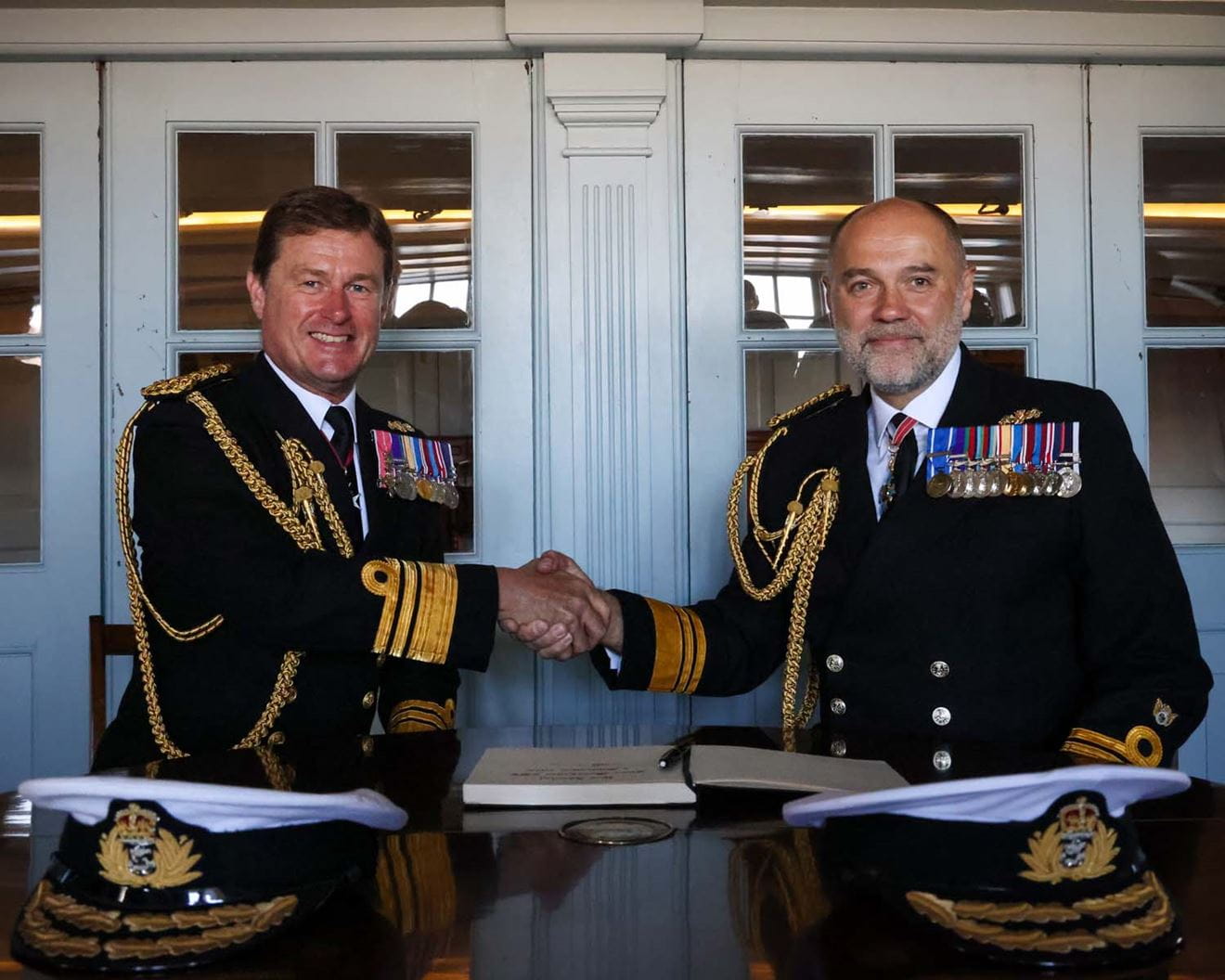 The Royal Navy has today welcomed a new Fleet Commander following a formal handover on HMS Victory in Portsmouth. Vice Admiral Andrew Burns hands over the reins to Vice Admiral Steve Moorhouse. Picture: LPhot Scott Barnett