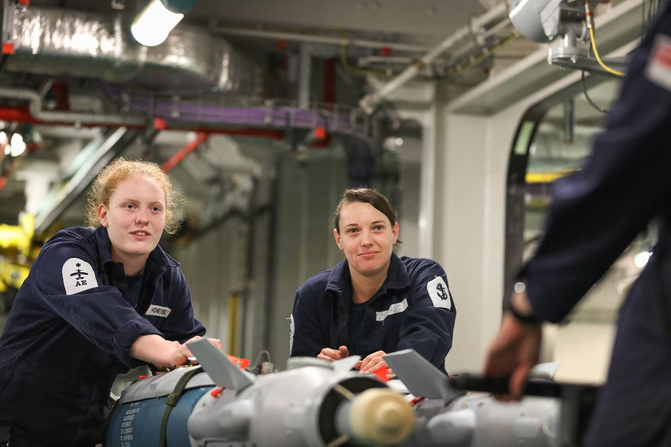 Women in the Air Engineering Department on board HMS Queen Elizabeth. Picture: LPhot Luke