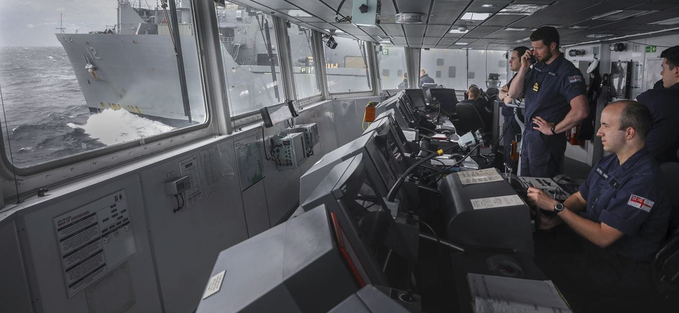 A Royal Navy team on the Bridge during Formidable Shield 2021