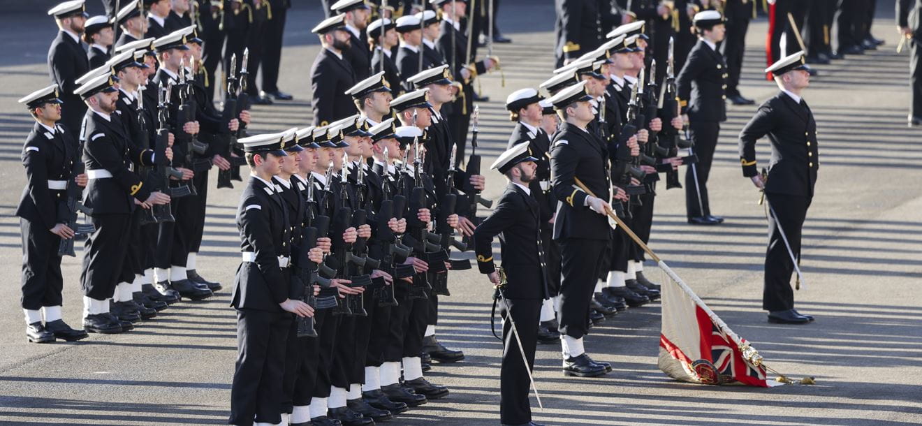 The guard at the passing out parade for the new officers at BRNC Dartmouth.