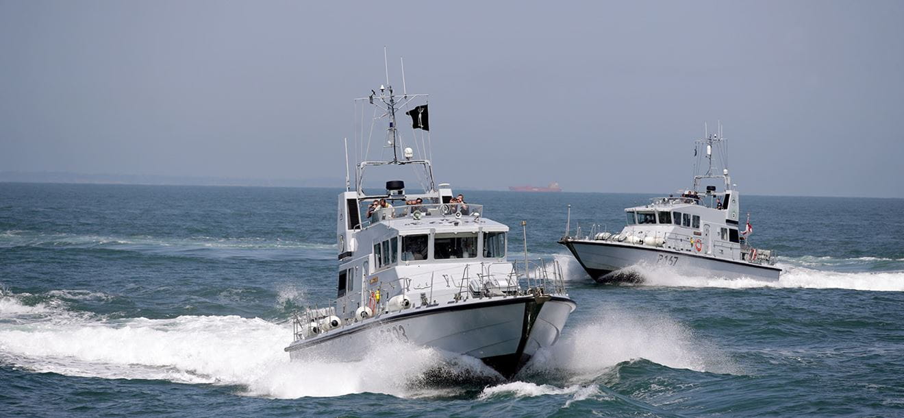 HMS Exploit (P167) and HMS Ranger (P293) simulated attacking runs against Lancaster
