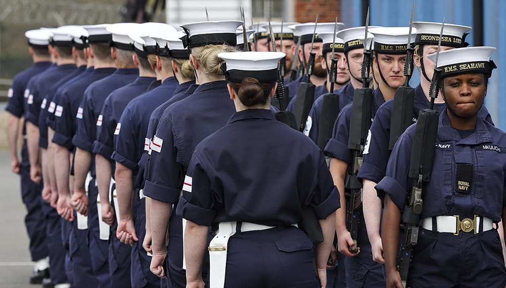 Royal-Navy-Our-People-Ops-for-all-03-commitment Royal Navy sailors lined-up in height order