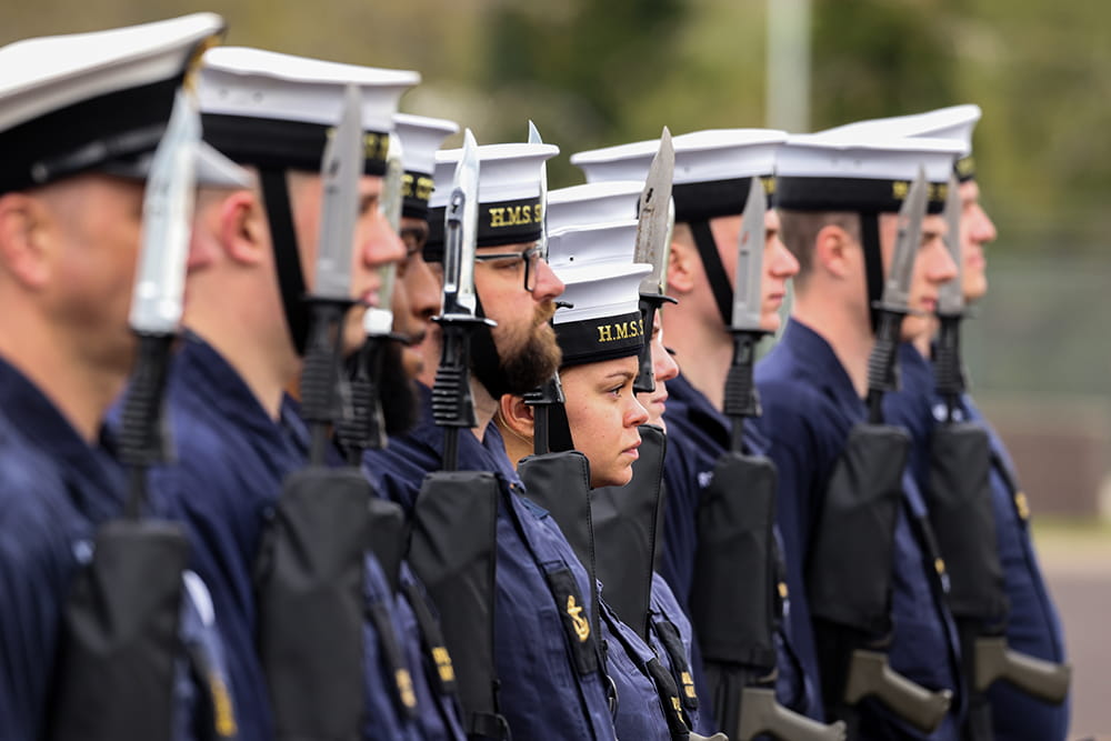 Royal-Navy-Our-People-Our-Values-02-unite.jpg Royal Marines stand to attention in parade dress rehearsal