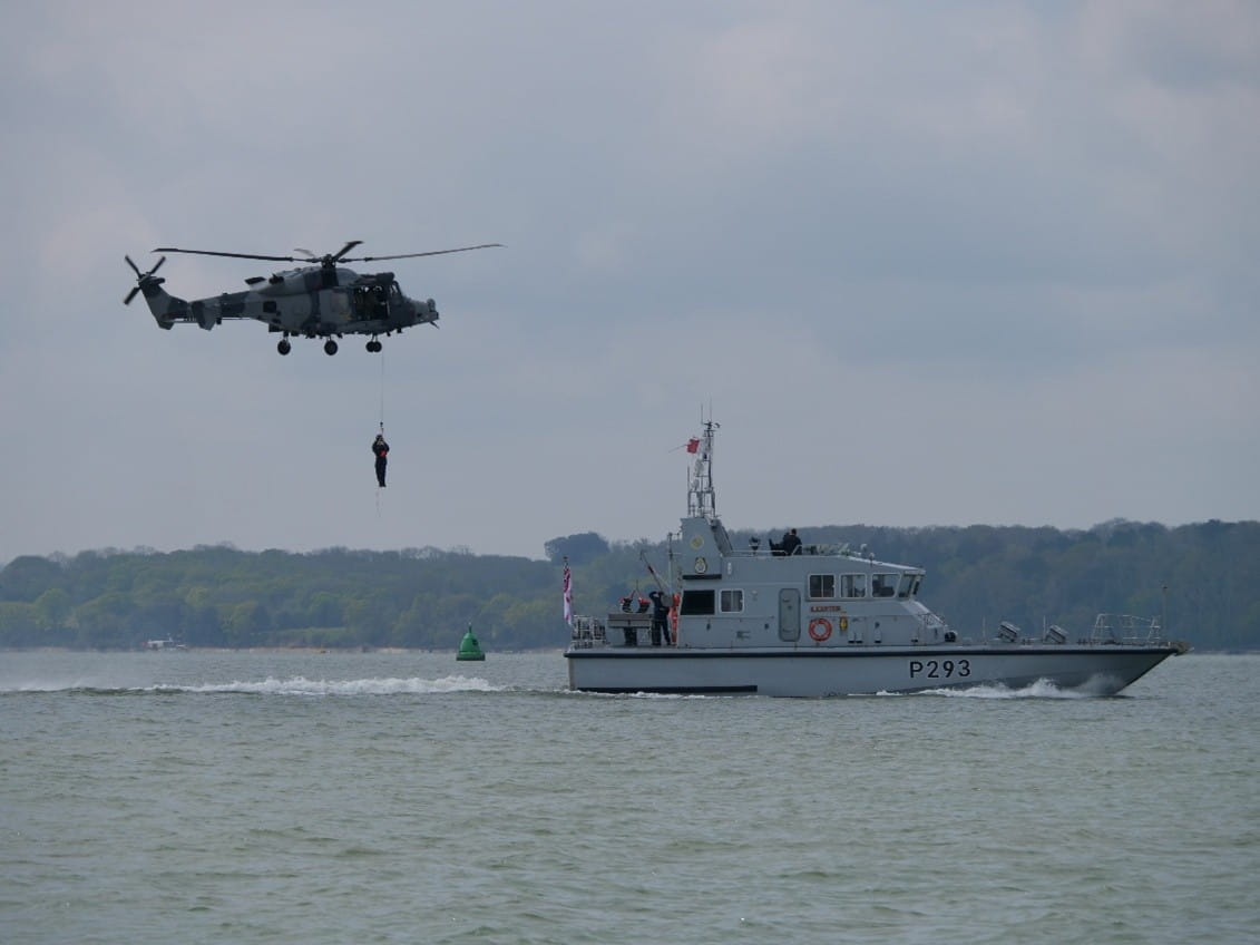 HMS RANGER conducting a Winching Exercise in the solent with a Wildcat Helicopter from 847 Naval Air Squadron
