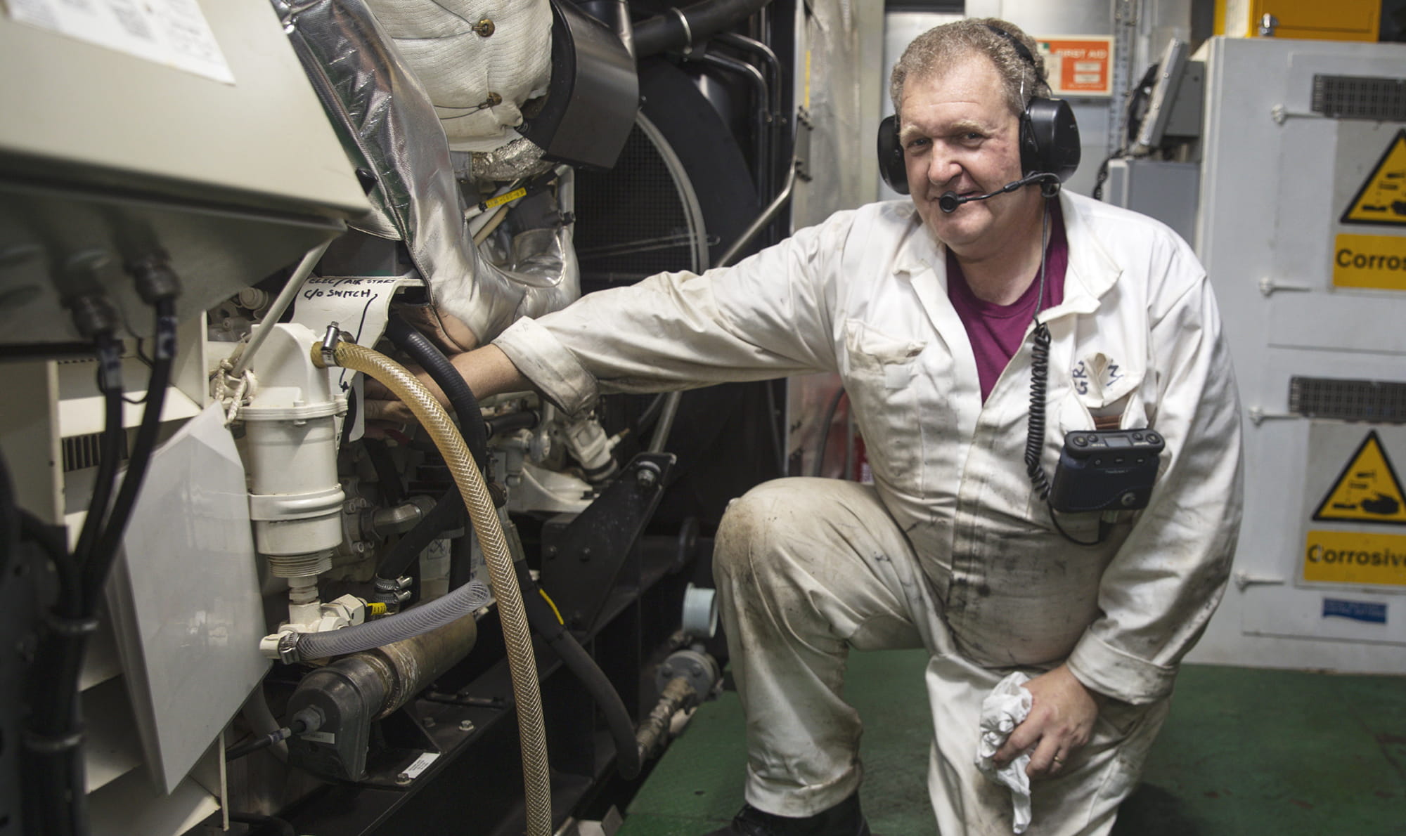 The Marine Engineers of RFA Argus at work while deployed on Op Caribbean