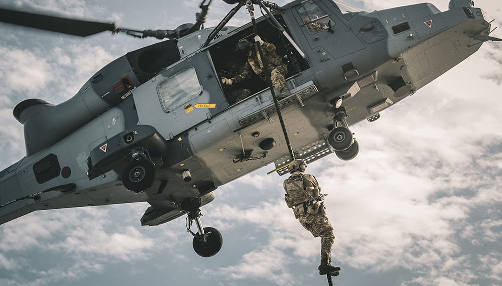 On board the Amphibious Flag Ship, HMS Albion, J Coy company trained at fast rope on to the flight deck from a Wildcat helicopter whilst on exercise in Cyprus. HMS Albion leads UK tasks groups for three-month med deployment.