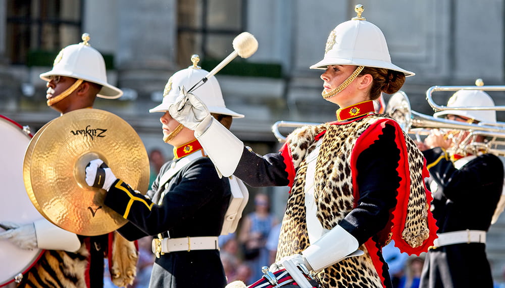royal-navy-careers-royal-marines-band-service-03 The Royal Marines School of Music returned to the Guildhall in Portsmouth for their biggest and most popular concert of the year, with the concert band, big band, Corps of Drums and the spectacular ceremony of Beating Retreat.