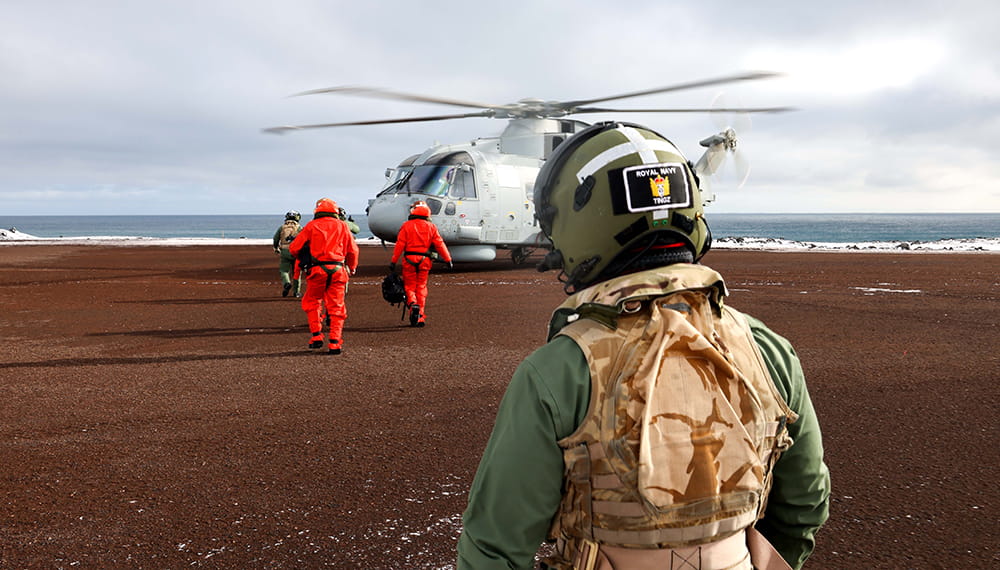 HMS Prince of Wales visiting the remote Norwegian Island of Jan Mayen. Our forces need to train in The Arctic and other harsh environments, so they can be rapidly deployed when needed.