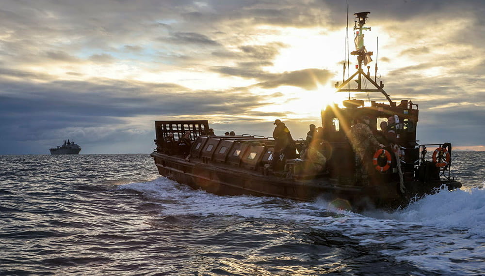 Royal Marines transit back to HMS Albion in a LCVP