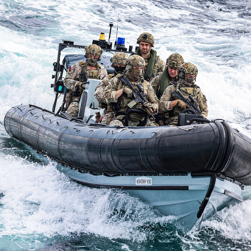 Royal-Navy-Royal-Marines-Equipment-02-By-Sea 42 Commando at sea in a Pac 24 boat