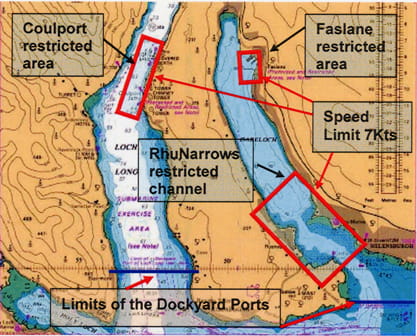Chart/map of Newport displaying restricted areas