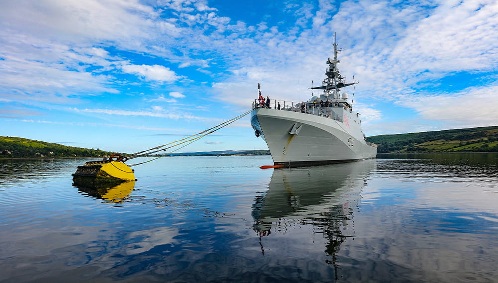 HMS Tamar docked in the port of gareloch