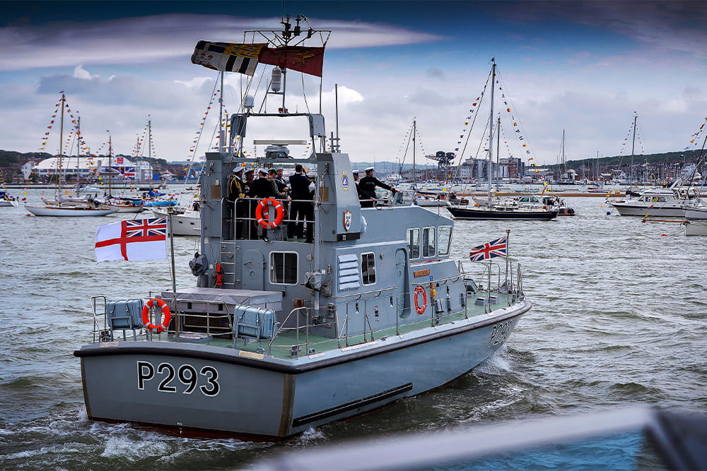 P293 boat navigating through Portsmouth harbour