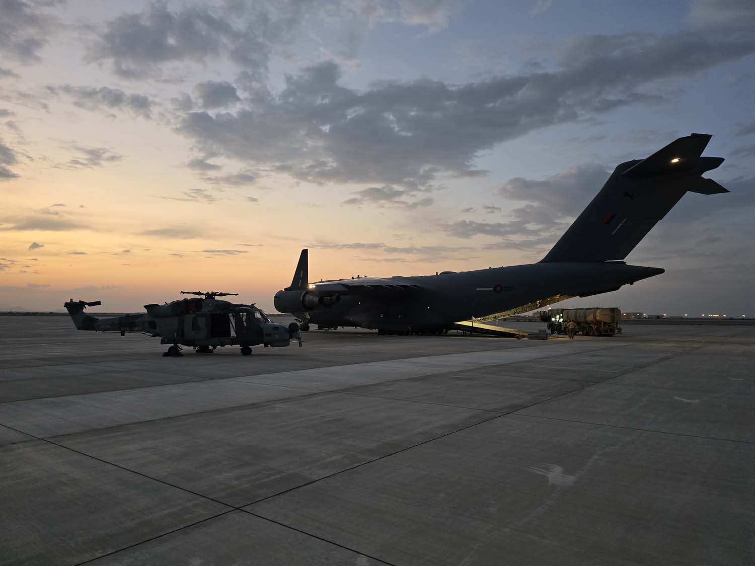 A complex operation to swap over a Wildcat helicopter deployed to the Middle East has taken place thanks to a combined effort from the Royal Navy and Royal Air Force. Picture: Royal Air Force