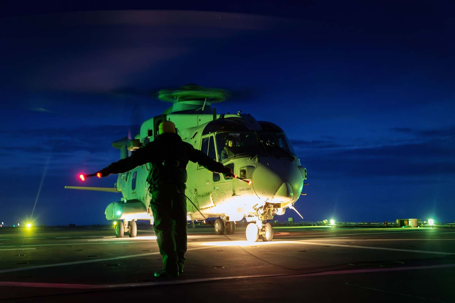A Merlin helicopter on Johan de Witt's deck