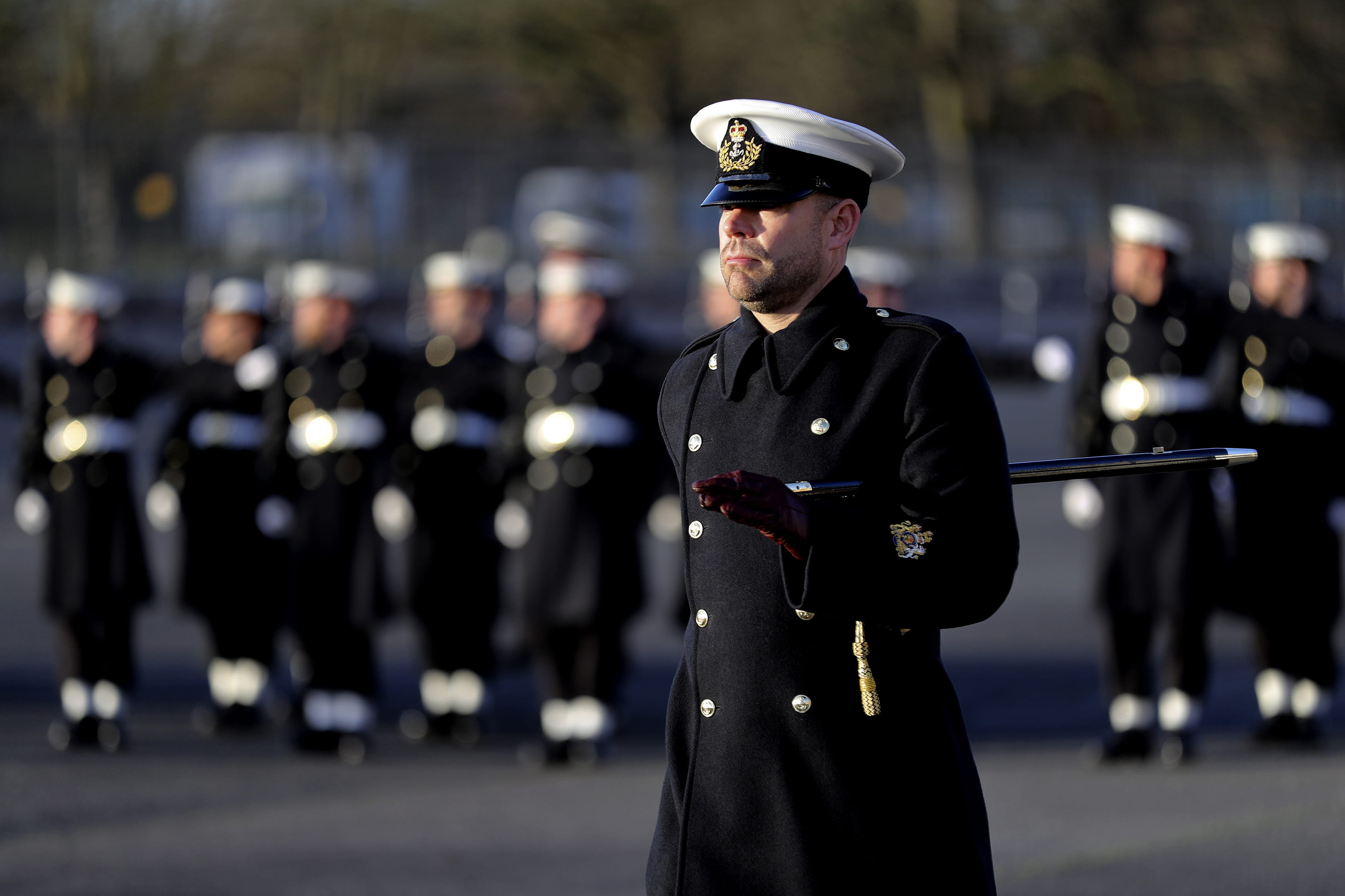 WO1 Eddie Wearing receives an MBE for his work as the RN's State Ceremonial Training Officer