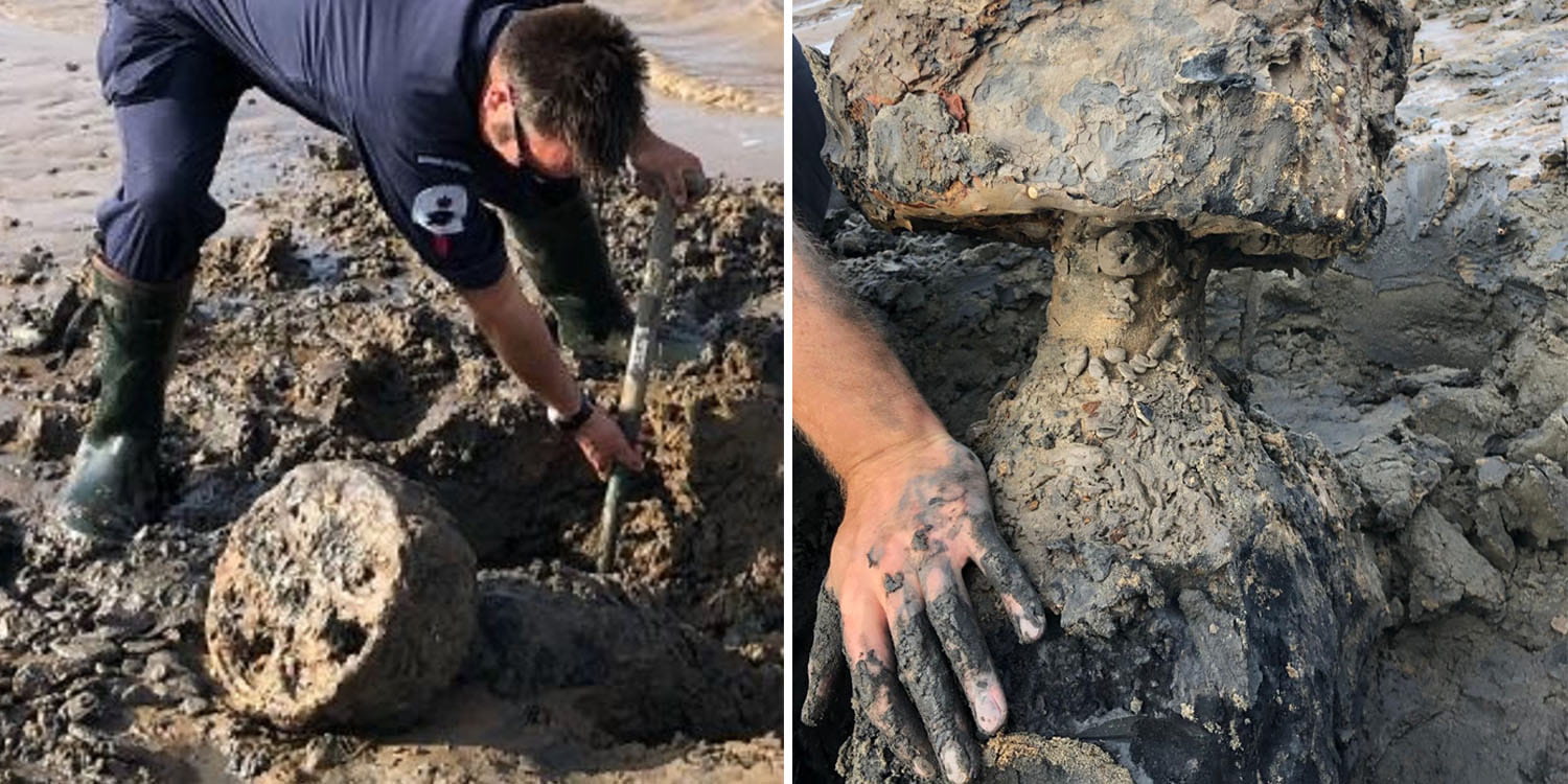 An anti-submarine mortar has been cleared from a Somerset beach