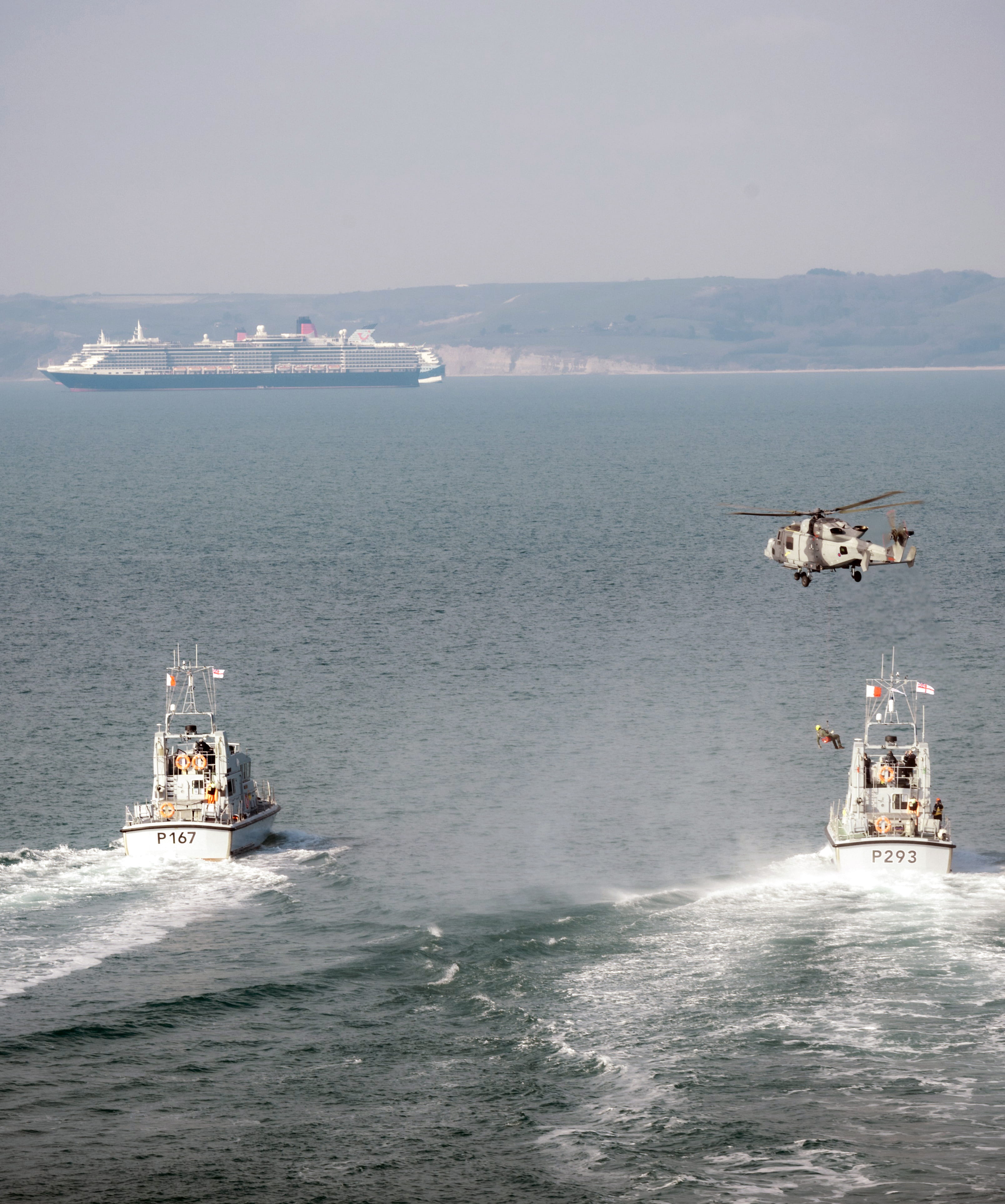 HMS Exploit and Ranger with cruise ships Queen Victoria and Marella Explorer 2