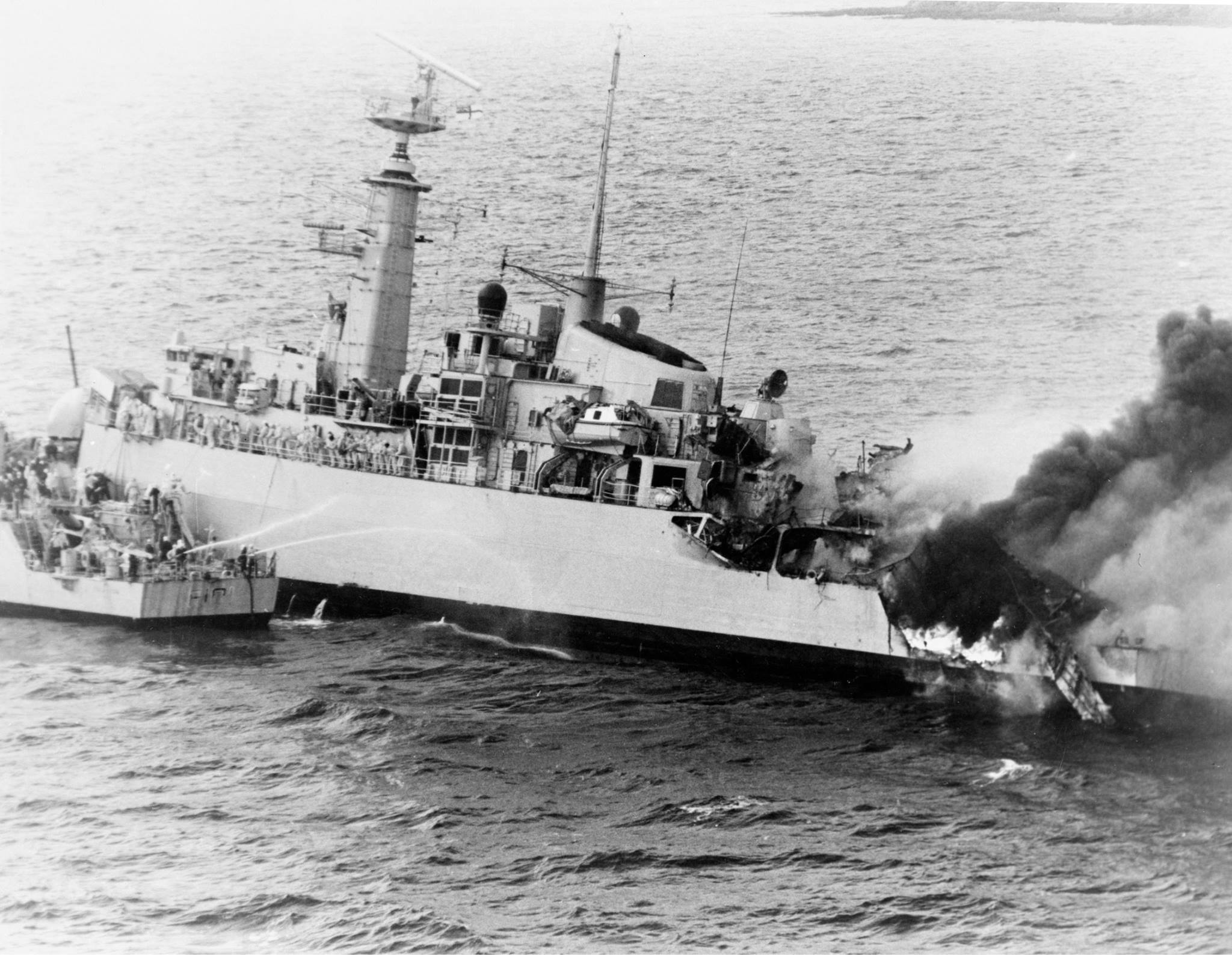 HMS Ardent's stern is aflame after a succession of attacks HMS Ardent's stern is aflame after a succession of attacks