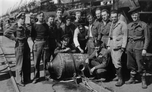 P Party 1571 with an Oyster mine in May 1945