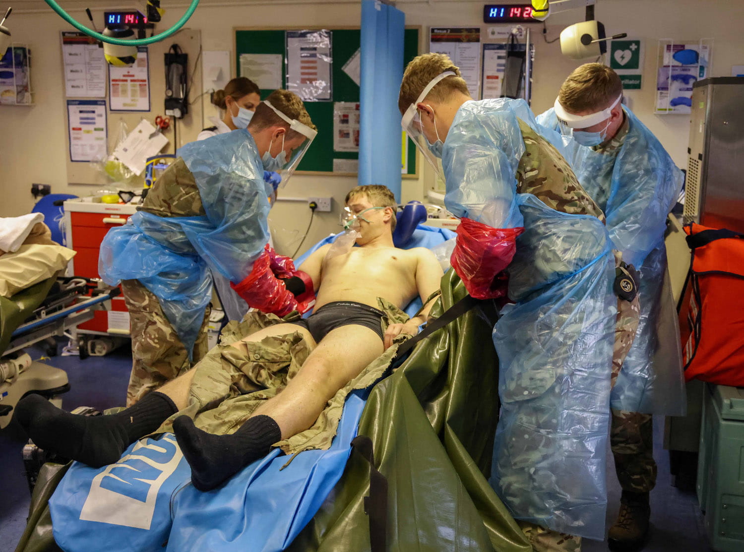 Commando Training Centre Royal Marines medical staff demonstrate the treatment of heat illness in recruits 
