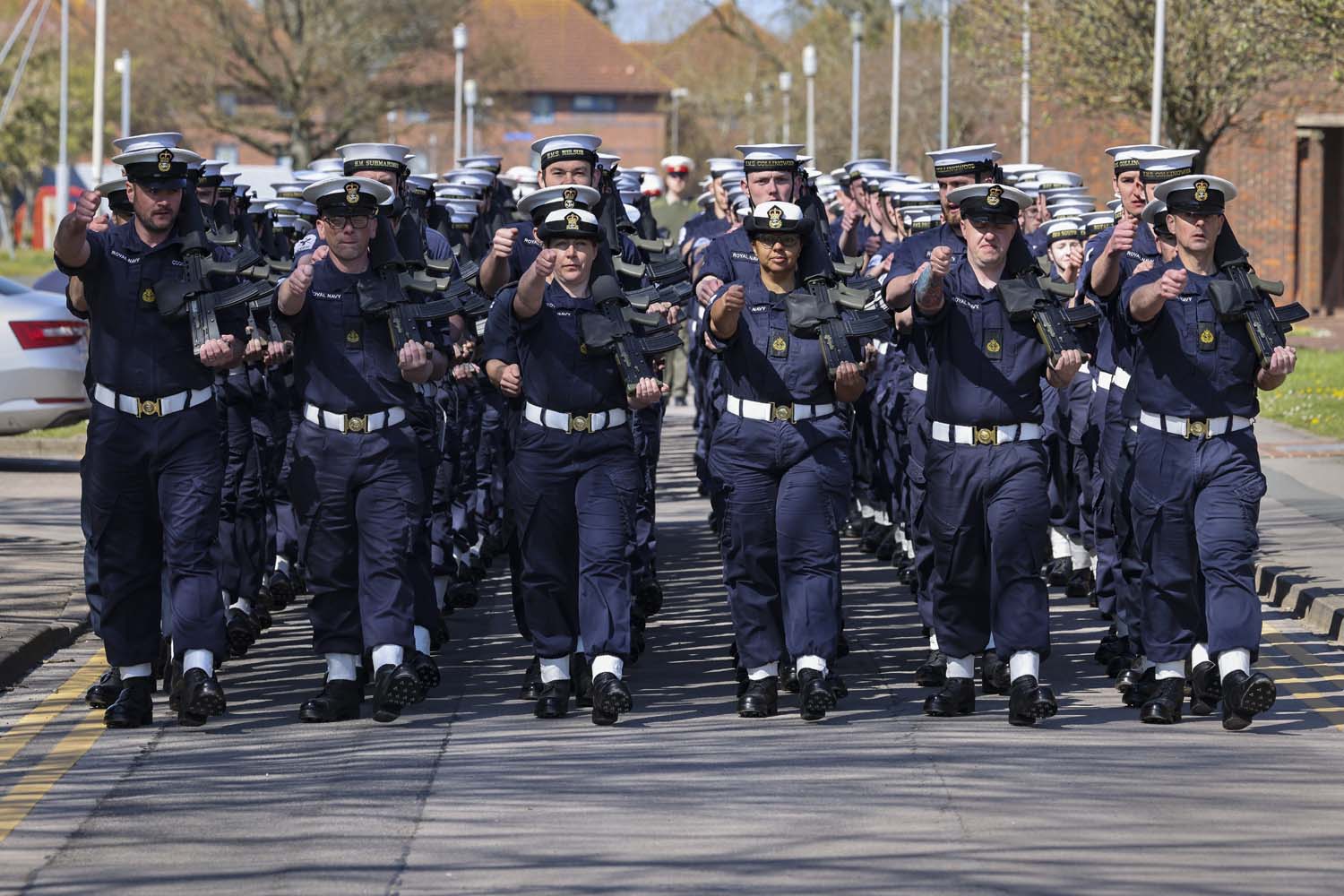 Royal Navy personnel conducting dress rehearsal at HMS Sultan