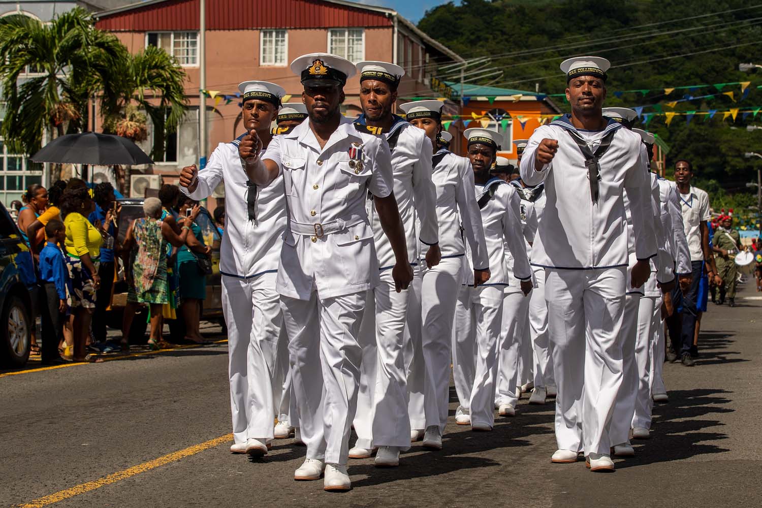 Royal Navy personnel from St Vincent march in the 2019 Independence Day parade