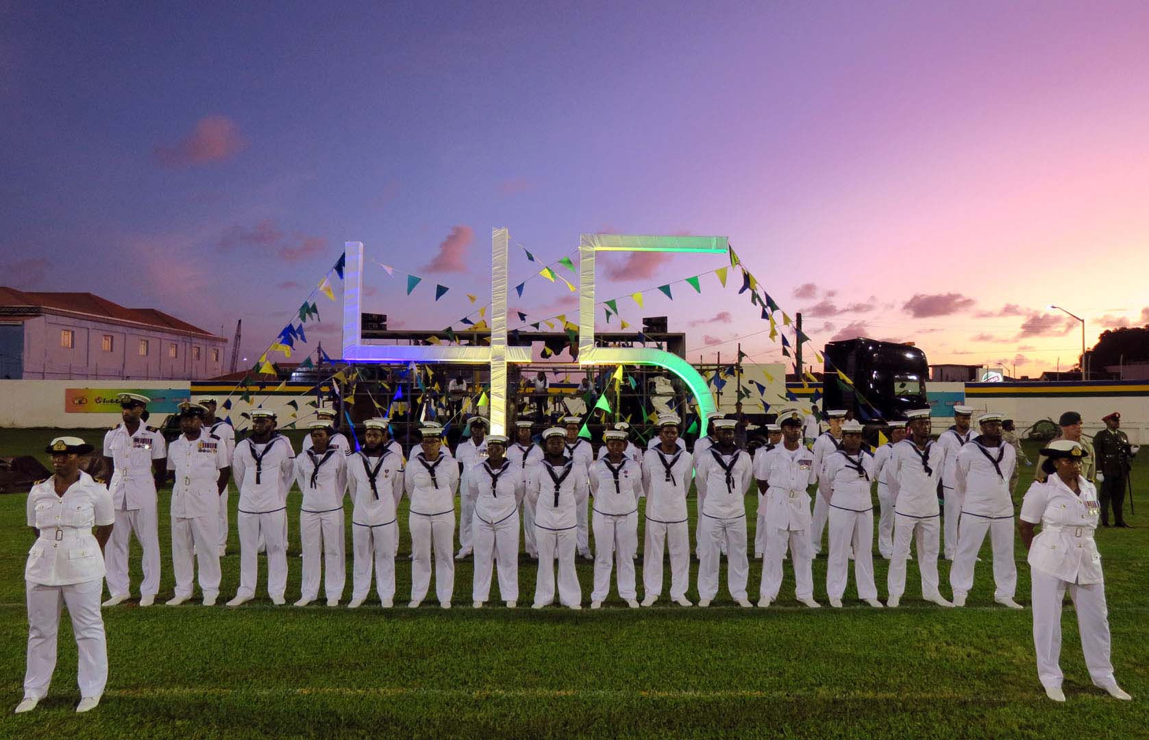 The sailors participate in the main Independence Day celebration