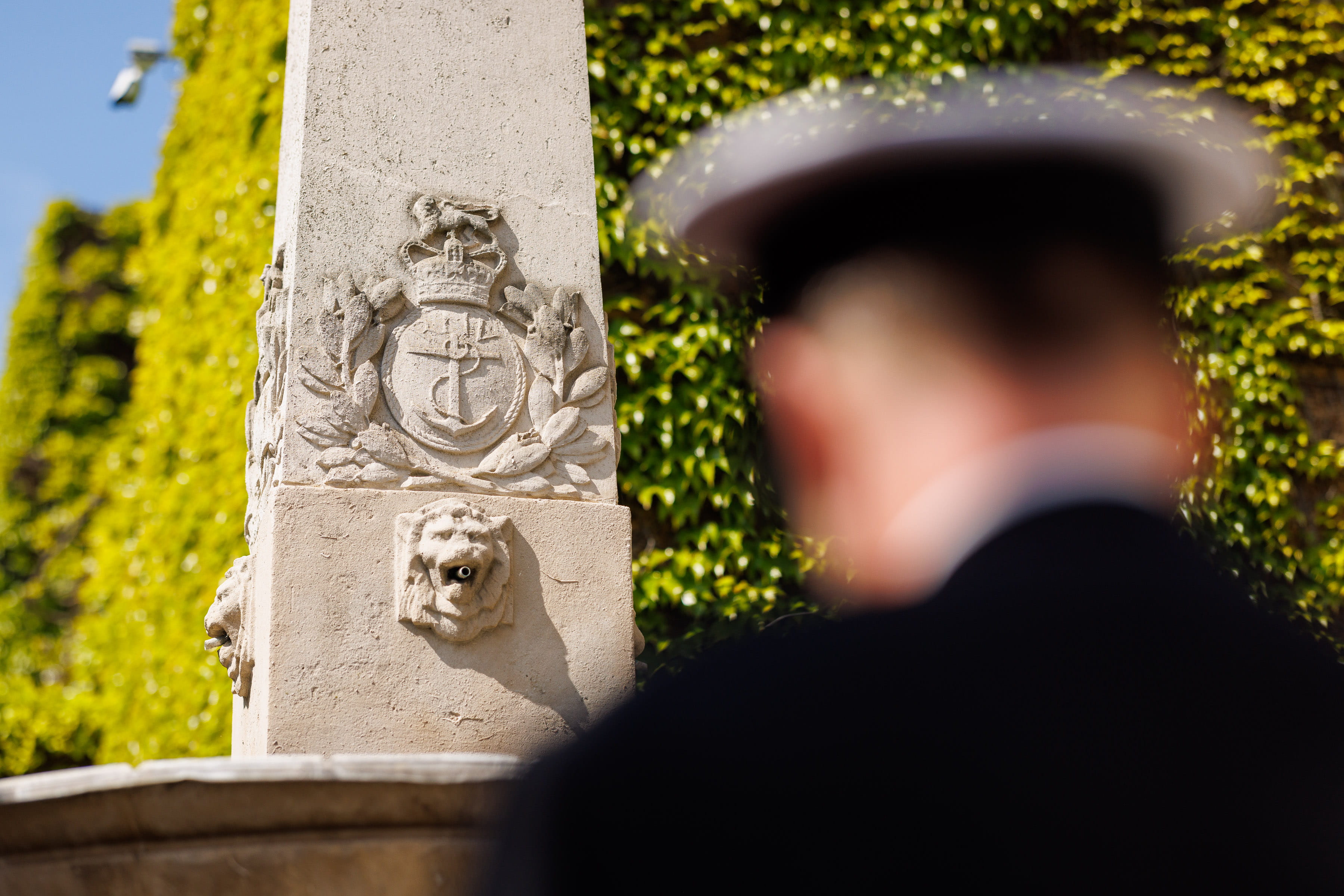 Admiral Rimington bows his head in reverence at the Royal Naval Division Memorial